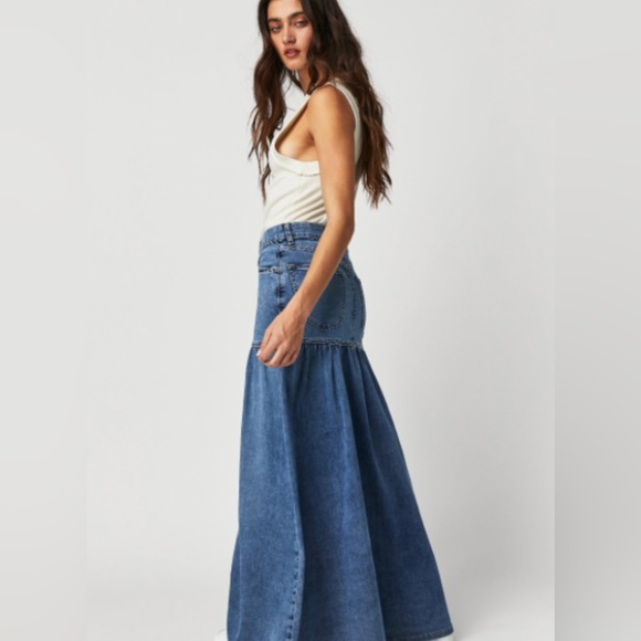 Free People Jordan Denim Maxi Skirt We The Free - Picture 4 of 15
